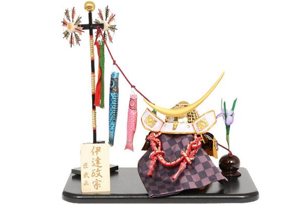 No.504-100 五月人形 ミニサイズ 兜飾り 伊達政宗 5号 鯉のぼり・菖蒲