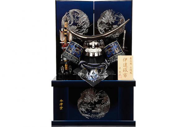 No.502-66 五月人形 実際にかぶれる 23号 着用兜 トライバル龍 ブロンズ 青 伊達政宗