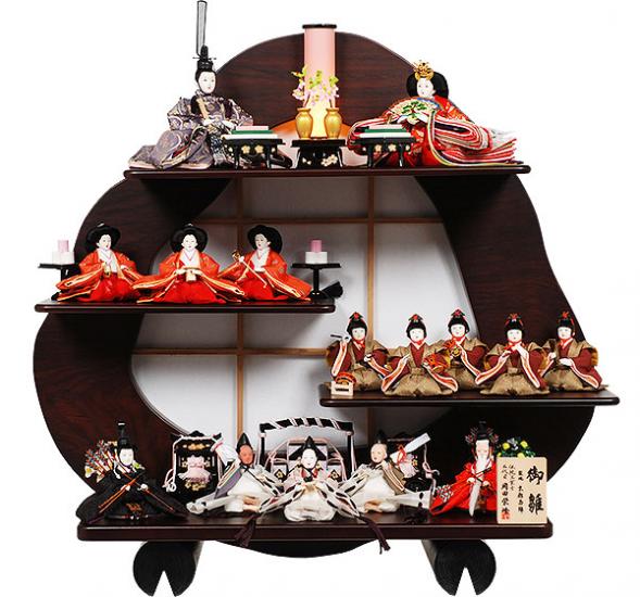 No.304-25ひな人形【送料無料】【紫檀】【丸太】【岡田栄峰】コンパクト15人飾り