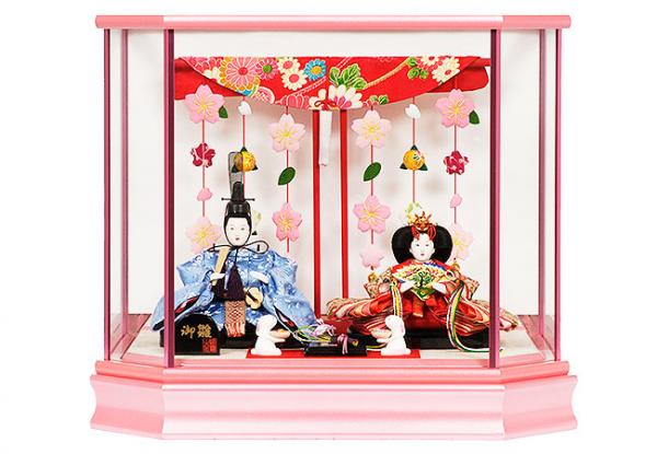 No.306-06 ガラスケース入り雛人形【可愛い吊るし飾り付き】