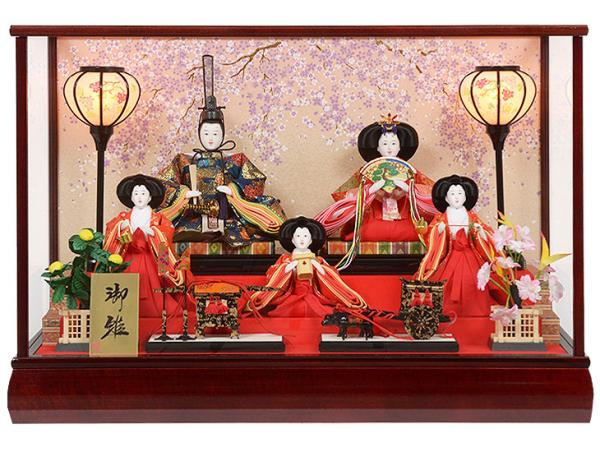 No.306-55 ケース入り雛人形 初節句のお祝い・雛ケース五人飾り