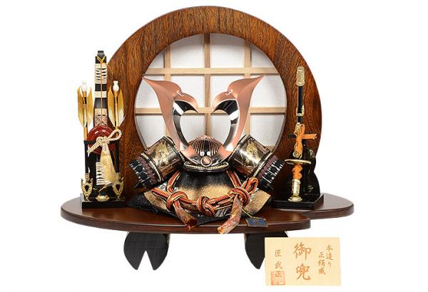 No.504-94 五月人形 兜飾り 【彫金龍 ブロンズ 大鍬】 10号 丸太飾り